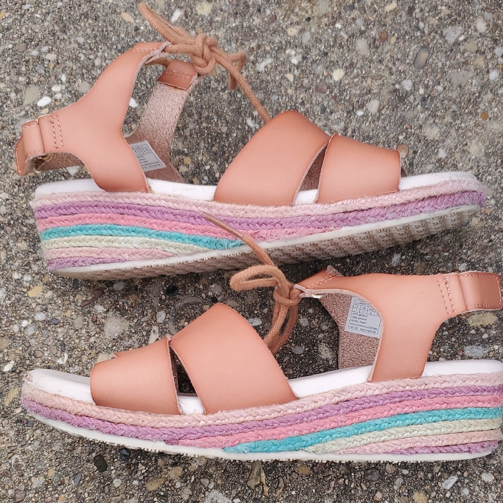 Dr. Scholl's Lillianna Tan Strappy Wedge Multicolor Espadrille Sandals 1 Youth